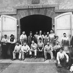 Staten Island Lighthouse Depot workers in front of the 1868 lamp shop. (National Lighthouse Museum/National Archives)